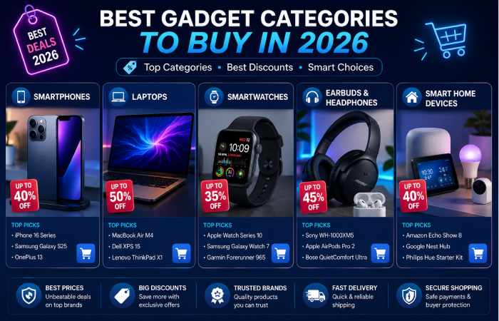 popular electronic gadget categories with the best discounts in 2026