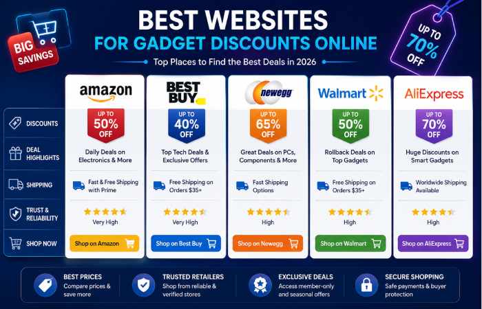 comparison of the best websites for electronic gadget deals in 2026