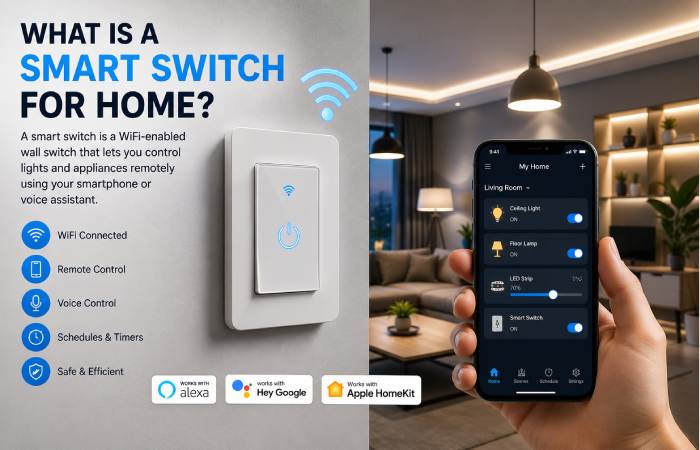 modern smart switch for home automation with smartphone control