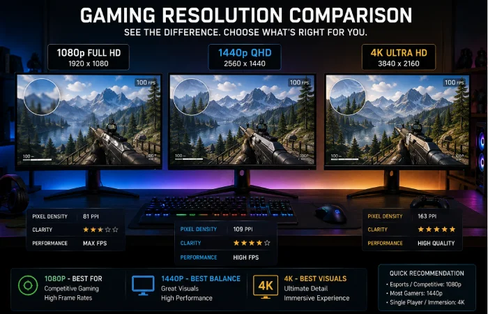 1080p vs 1440p vs 4K gaming monitor resolution comparison