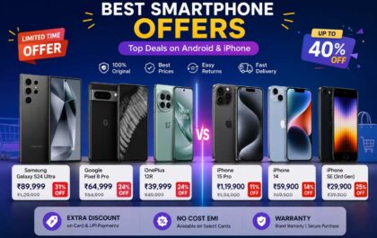 premium smartphone lineup featuring android and iphone deals with discount badges