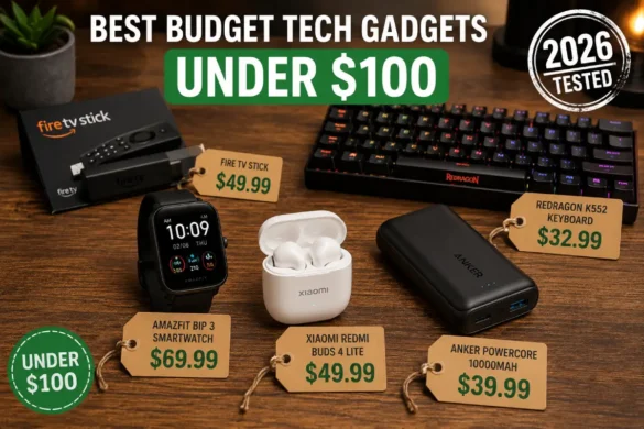 Best budget tech gadgets under $100 including Xiaomi earbuds, Amazfit smartwatch, Anker power bank and Fire TV Stick with price tags