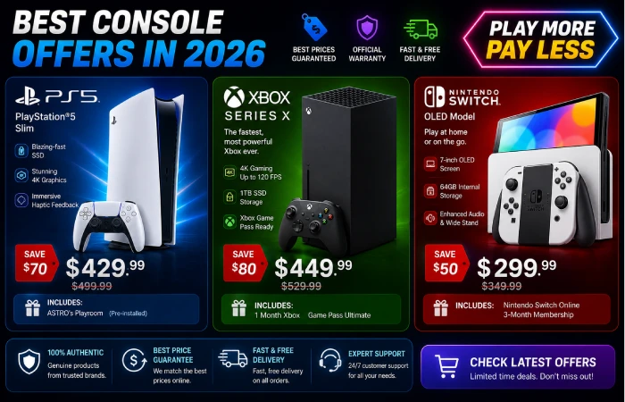 Gaming console offers featuring PlayStation Xbox and Nintendo