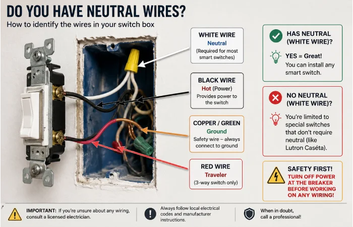 Diagram showing how to identify neutral wire in light switch box