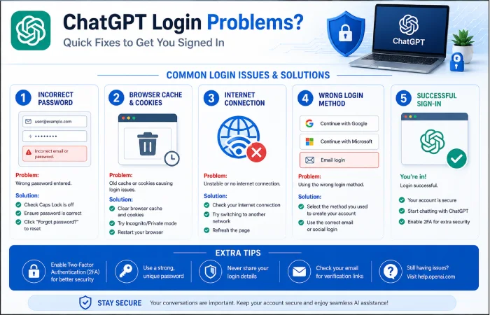 ChatGPT login troubleshooting checklist with common sign-in fixes