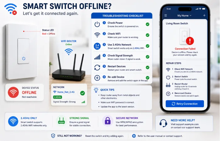 Smart switch WiFi troubleshooting and reconnection guide