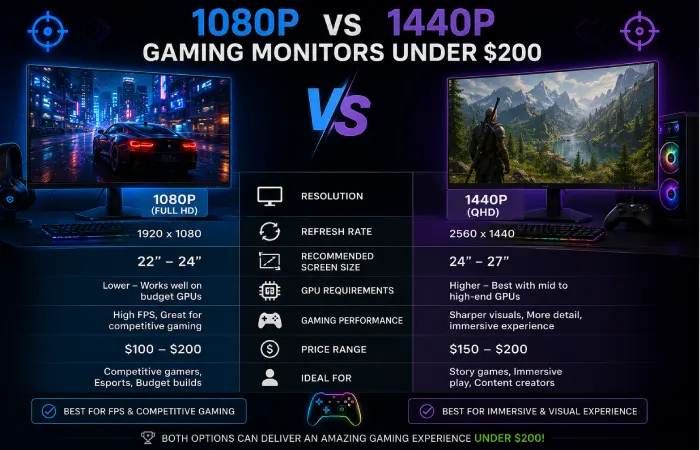1080p vs 1440p gaming monitors under $200