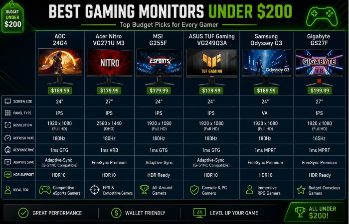 best gaming monitors under $200