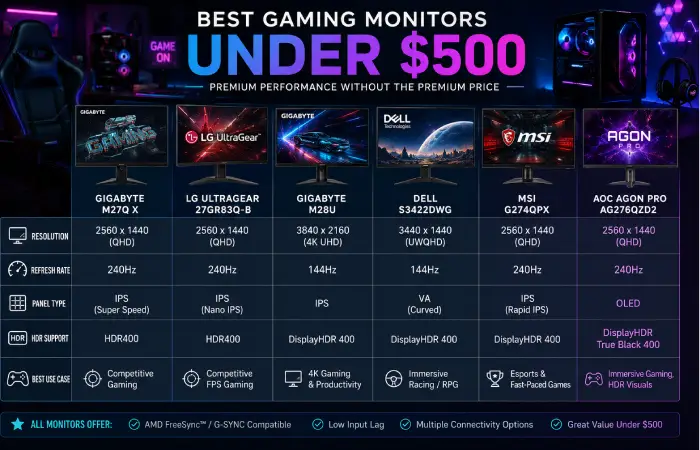 best gaming monitors under $500