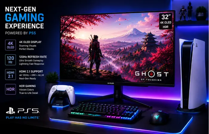Best gaming monitor for PS5 with 4K OLED display and HDMI 2.1 support