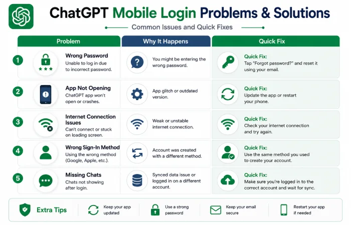 Common ChatGPT mobile login problems and their solutions.