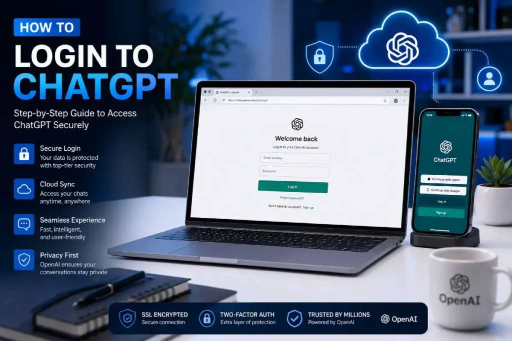 Complete ChatGPT login guide showing desktop and mobile sign-in