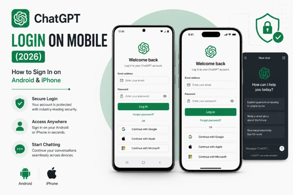 ChatGPT mobile login guide for Android and iPhone users.