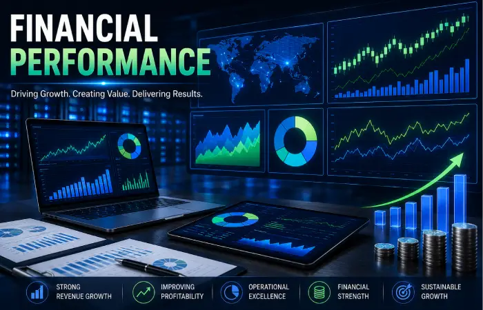 Financial analytics dashboard showing business growth, revenue trends, and enterprise performance.