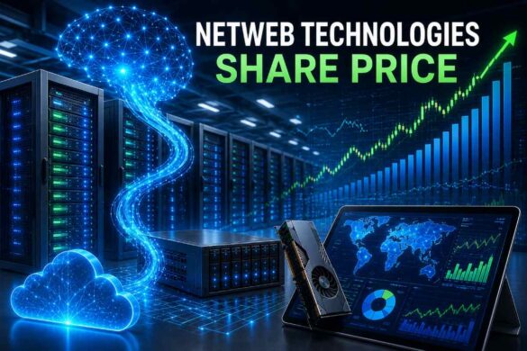 Netweb Technologies share price concept showing AI infrastructure, enterprise servers, financial analytics, and high-performance computing.