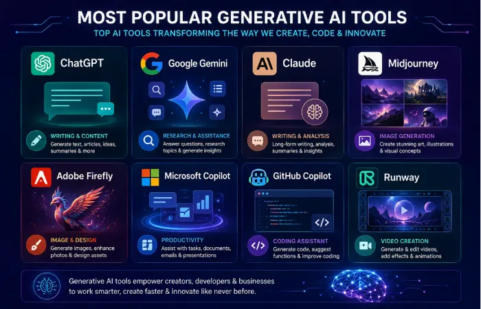 Comparison of the most popular generative AI tools and their main features.