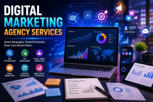 Digital marketing agency services including SEO, PPC, social media marketing, analytics, and content marketing.