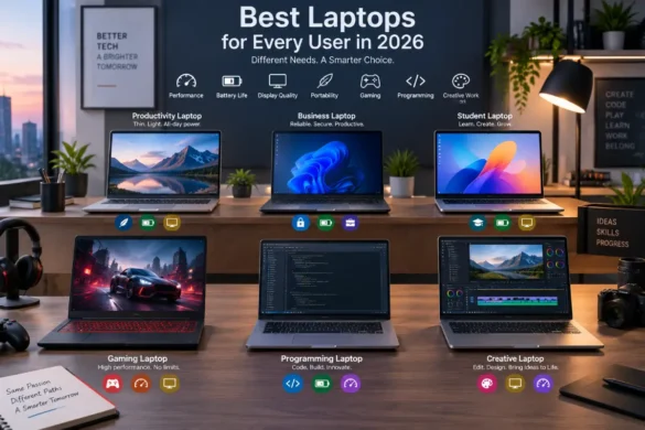 Best laptops 2026 buying guide showing laptops for work gaming study and creative tasks