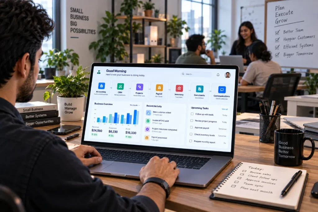 Best software for small business covering accounting CRM projects payroll inventory and productivity