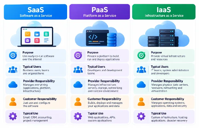Cloud service models comparison between SaaS PaaS and IaaS

