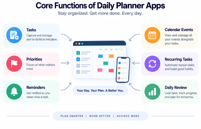 Daily planner apps with tasks and calendars