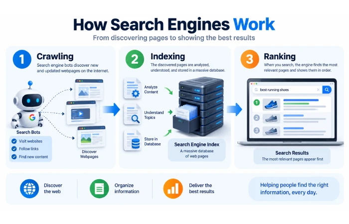 How search engines work through crawling indexing and ranking