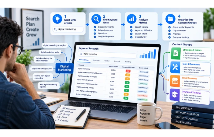 Keyword research process for finding SEO keywords and search intent