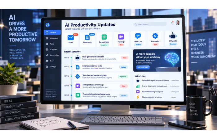 Latest AI productivity software updates showing new features and workplace tools