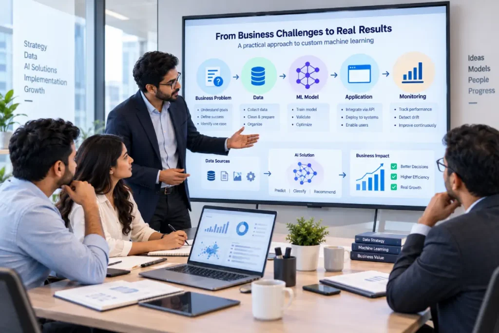 Machine learning consulting services helping businesses plan build deploy and monitor AI solutions
