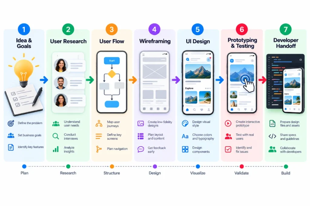 Mobile app design process for beginners from research to prototype