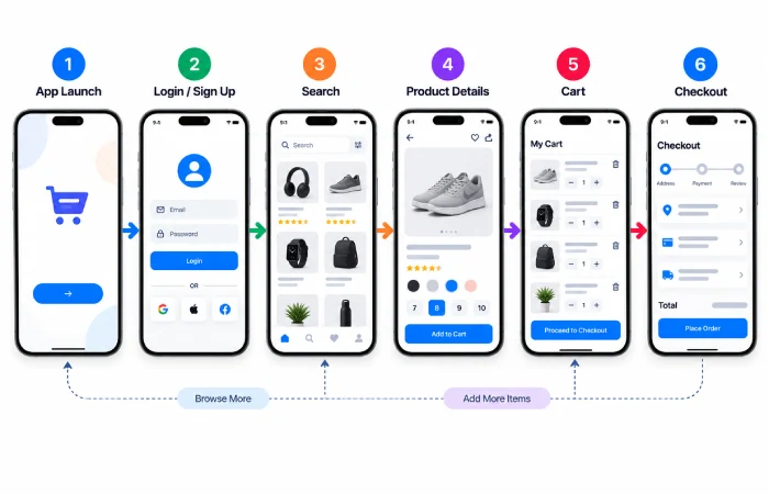 Mobile app user flow and screen planning