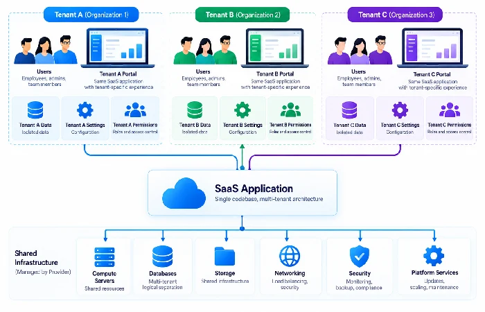 Multi-tenant SaaS architecture with multiple customers