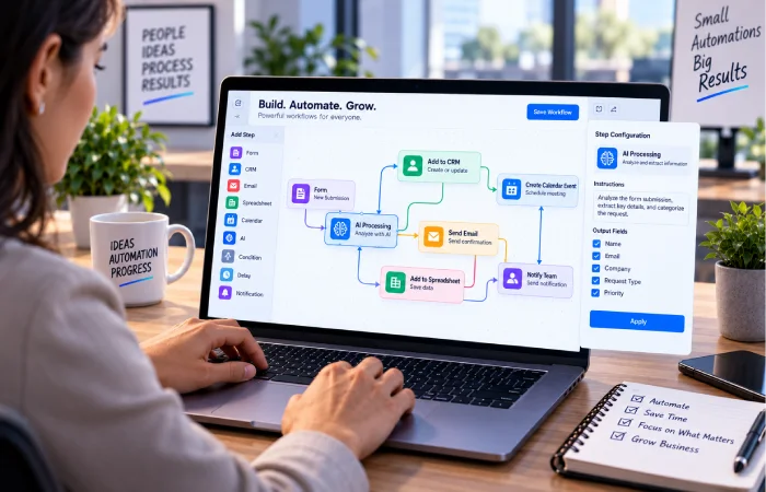 No-code AI workflow automation builder connecting business applications
