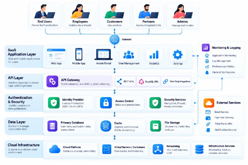 SaaS architecture in cloud computing with application and database layers