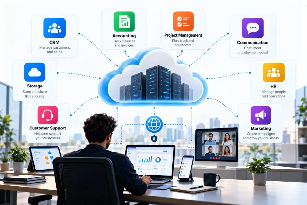 SaaS examples in cloud computing across business functions