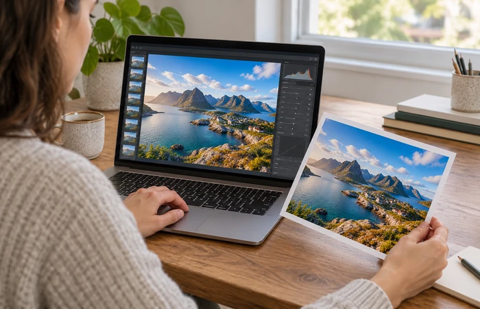 Mac user checking the exported quality of an edited photograph