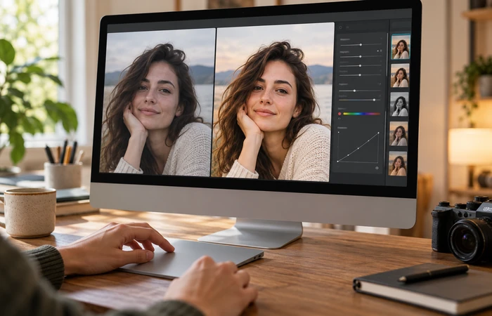 Portrait photo being adjusted on a Mac photo editor